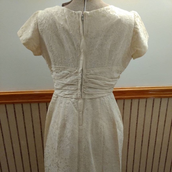 Vintage 50s Cocktail Dress 36" Bust Cream "A Lawrence Original" Jacquard - Picture 9 of 15